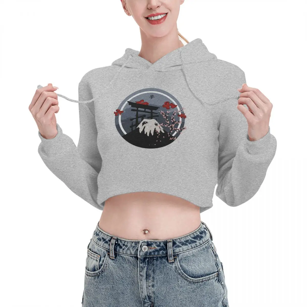 

Open navel Cat Ear Hoodie Sweater Akatsuki Japan Fuji Cherry Blossom Dream Symbol Hooded rope Novelty Kawaii Minato Hoodie