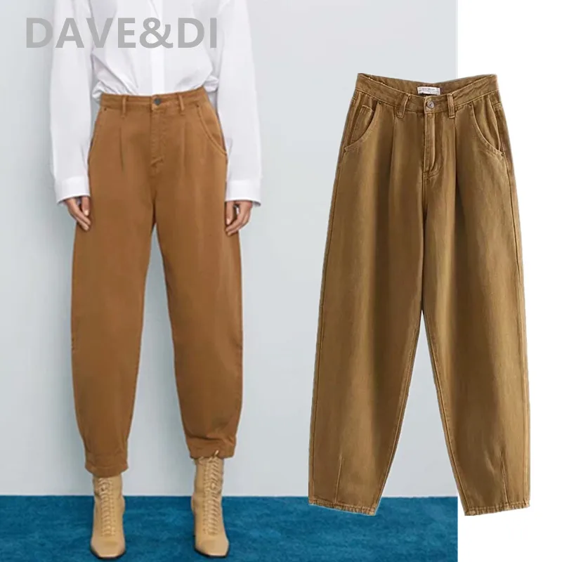 

Dave&Di 2020engand vintage solid candy Turnip denim pants harem mom jeans woman high waist jeans loose boyfriend jeans for women