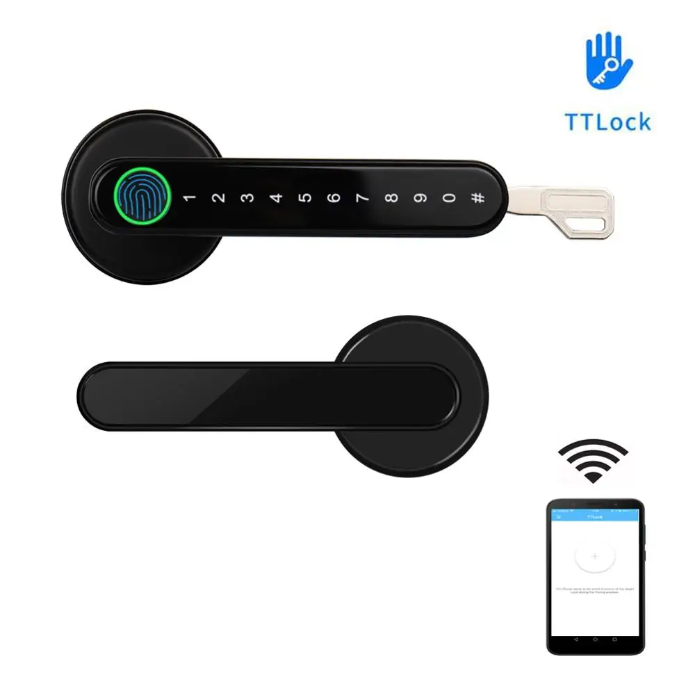 Умный дверной замок TTLock с Wi Fi кодовым кодом и сканером отпечатка пальца работает
