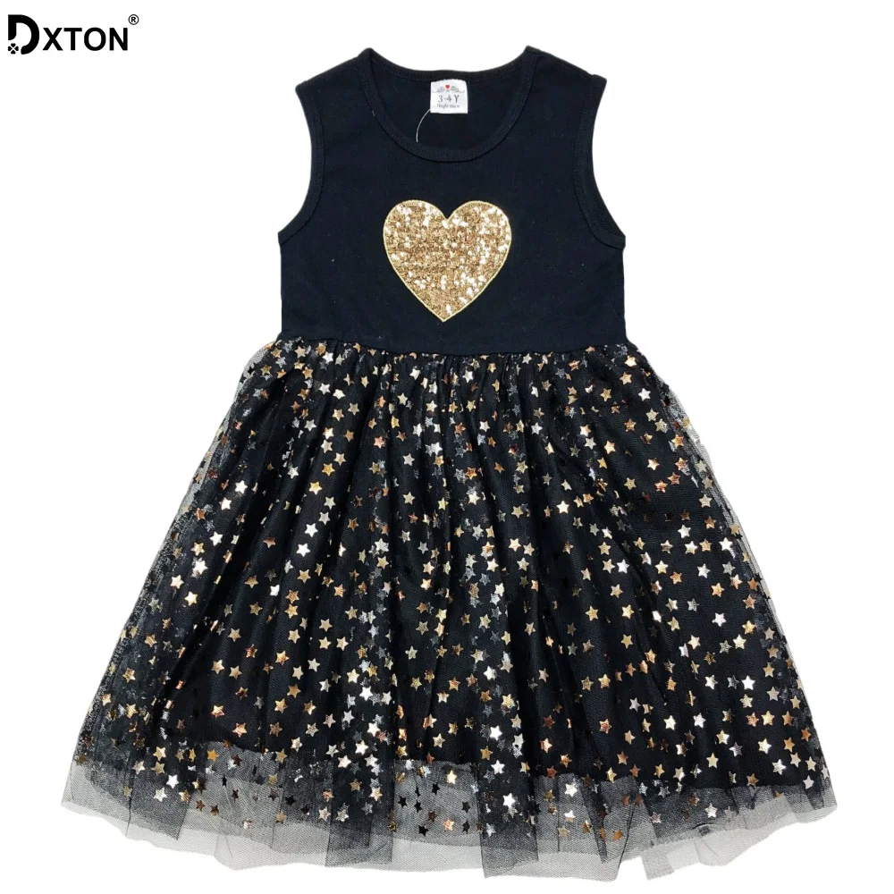 DXTON Kids Sleeveless Lace Dress For Girls Party Star Sequined Birthday Tutu Dresses Children Casual Wear Summer Vestidos | Детская
