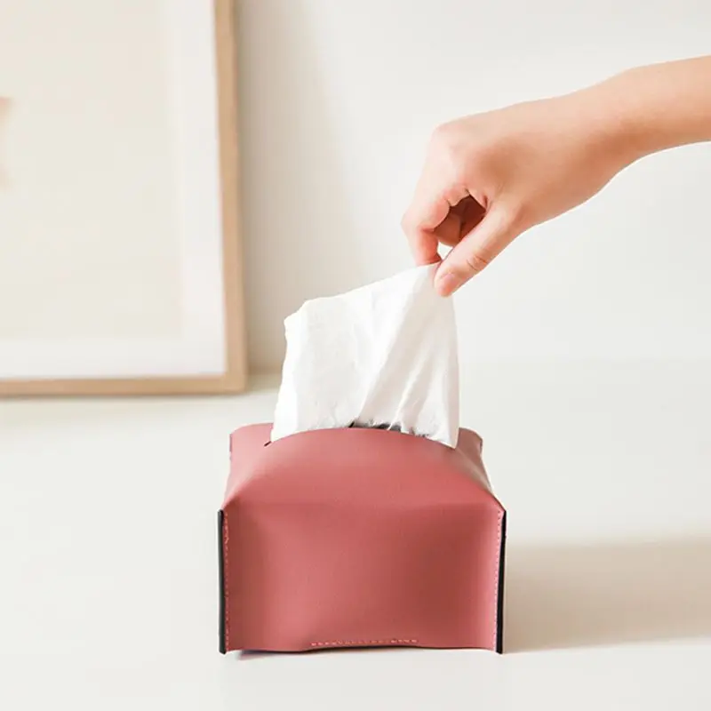 

066F Modern PU Leather Tissue Box Holder