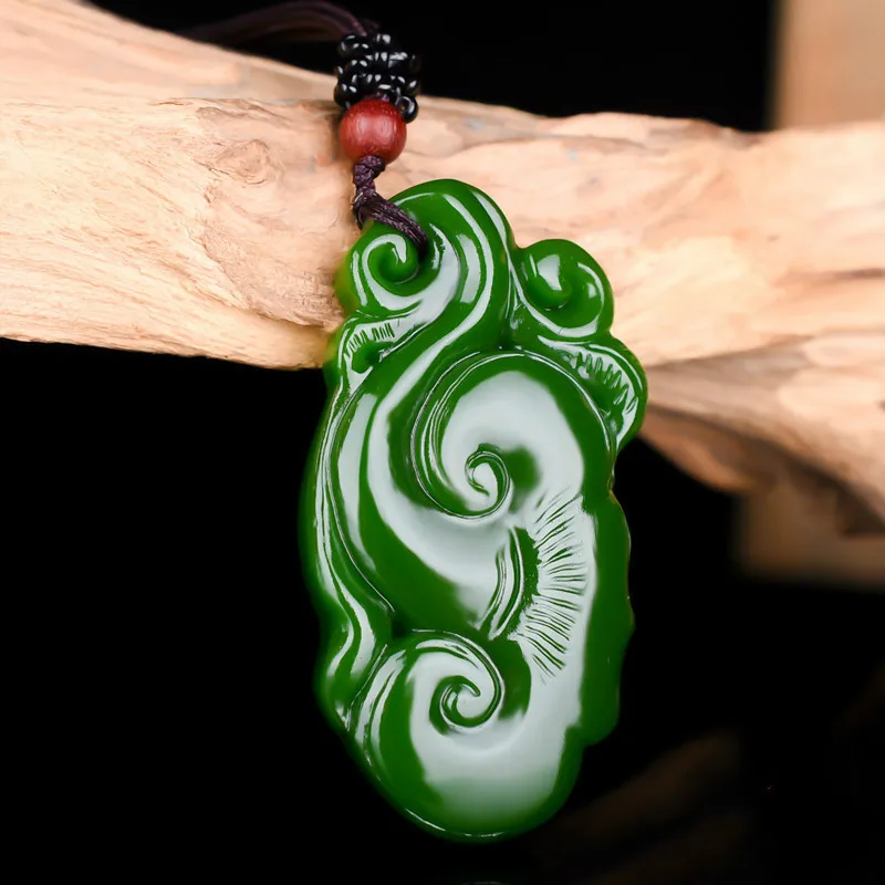 Китайский натуральный зеленый нефрит Ruyi кулон ожерелье ручной работы Шарм