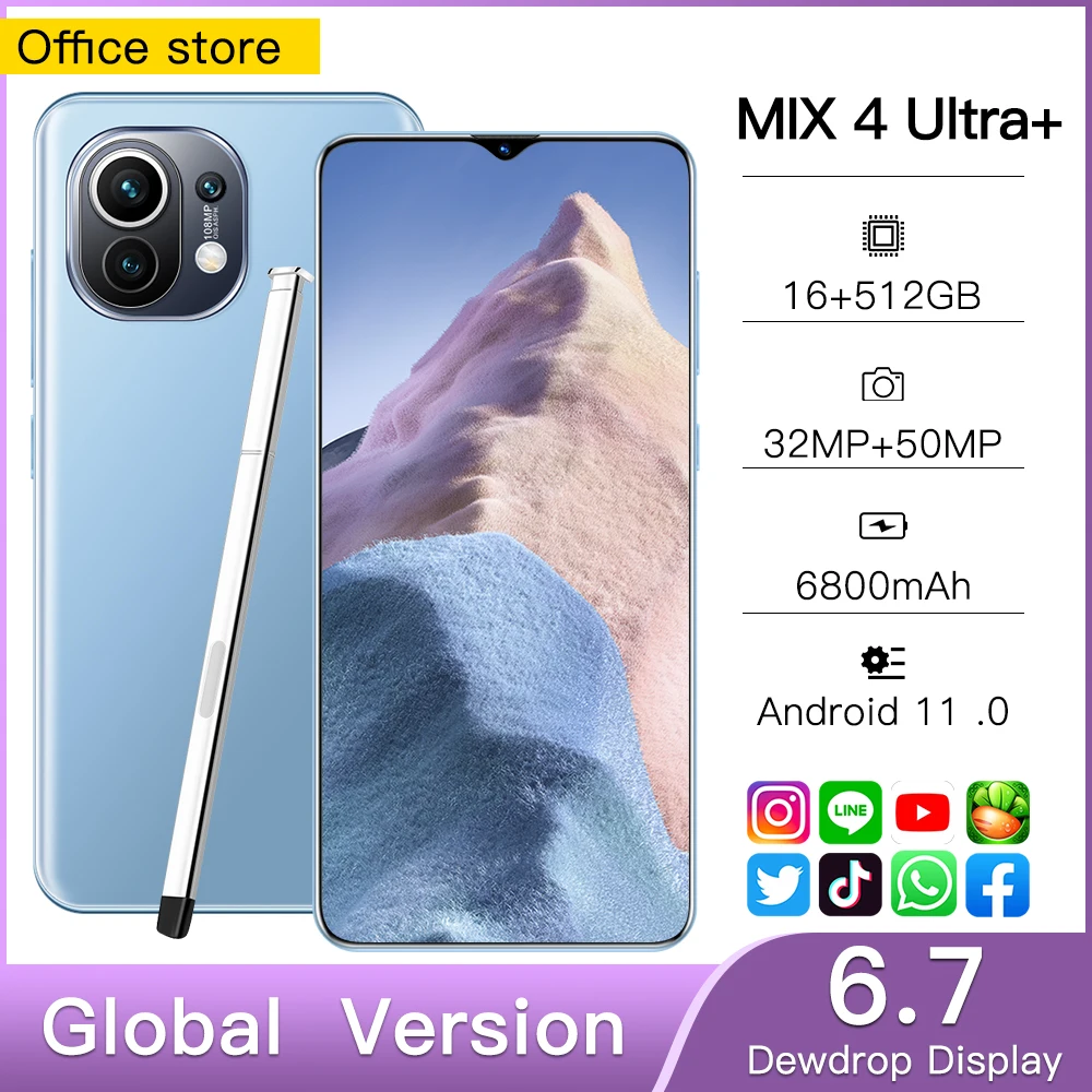 

Xioa MIX4 Ultra 6.7 Inch Global Version Smartphone 6800mAh 16+512GB Android 11.0 MobilePhone Support Google GPS Wifi 5G Network
