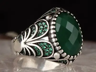 

Sterling Silver Man Ring Natural Stone(Zircon) Ottoman Silver,Handmade 925k Made in Turkey Outstanding Gift
