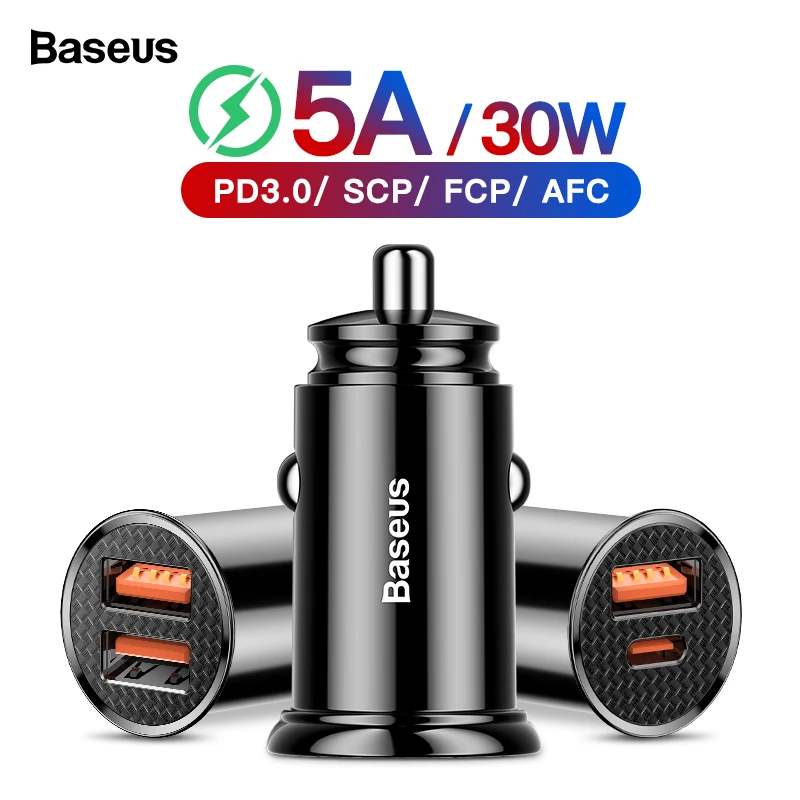 Baseus Quick Charge 4,0 3,0 Автомобильное USB зарядное устройство QC4.0 QC 3,0 5A USB C PD быстрое автомобильное зарядное устройство для Xiaomi Mi 9 8 huawei P30 Pro