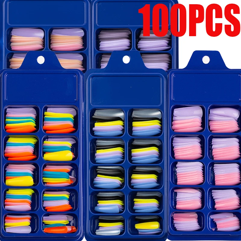 

100Pcs Ballerina Fake Nails Candy Color Long Natural Coffin Press on False Nail Art Tips ABS Full Cover Nail Decoration Manicure