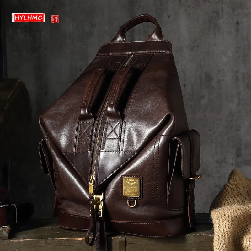 

Luxury GENUINE LEATHER Men Bakpack New cowhide shoulder bag large-capacity travel backpack full leather men's school bag