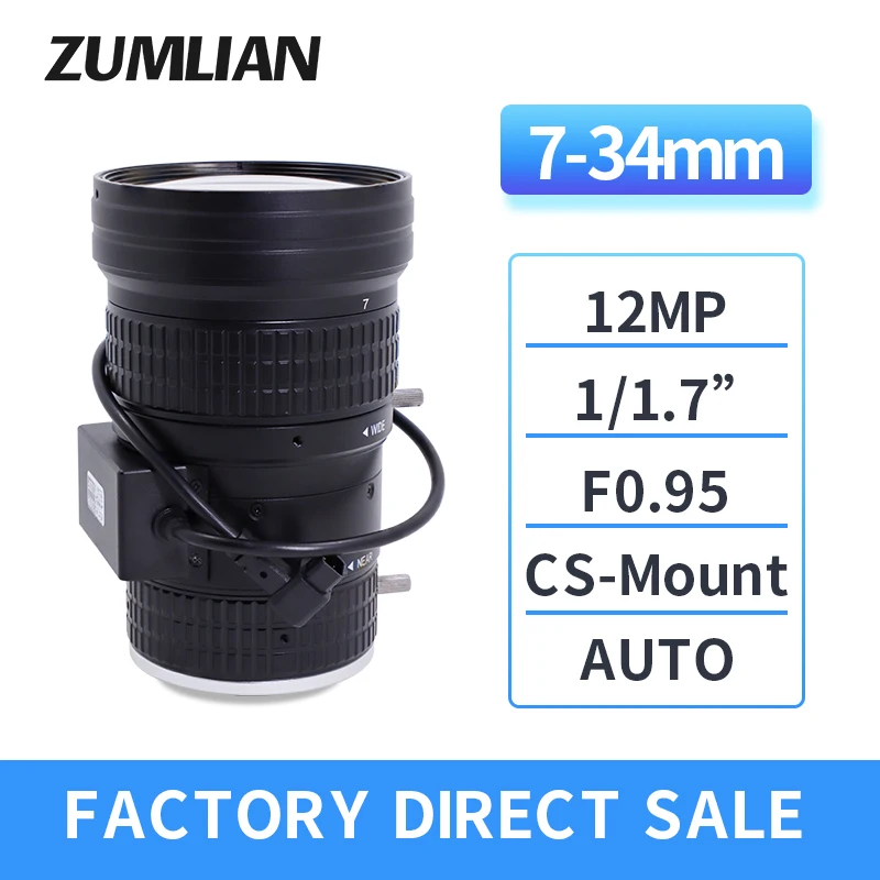 

12MP CCTV Lens 7-34mm DC Auto Iris IR lens Manual Varifocal Lens F0.95 CS Mount 1/1.7" for IP Surveillance Security Camera BOX