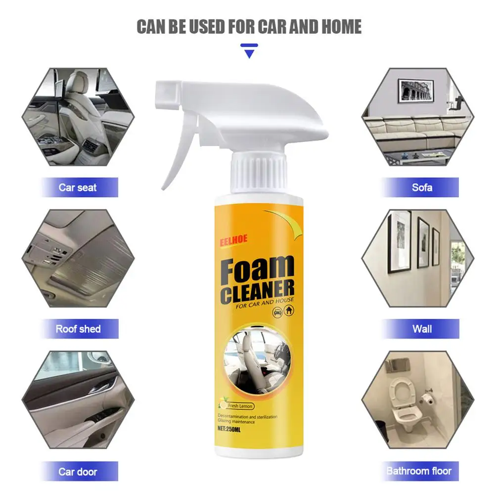 

250ml Car Foam Cleaner Multifunction Car Interior Product Strong Decontamination Cleaning Detergent Ceiling Leather Seat Cleaner