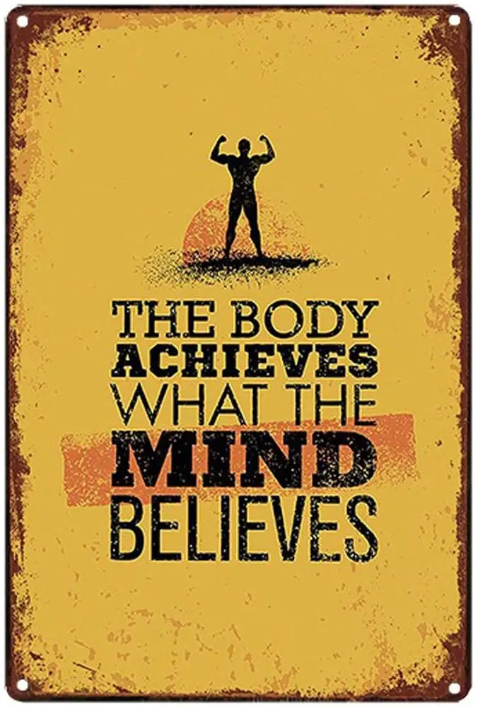 

Original Retro Design What The Mind Believes Tin Metal Wall Art Signs, Thick Tinplate Print Poster Wall Decoration for Gym