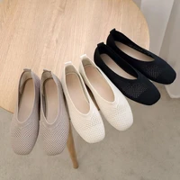 eoeodoit autumn casual loafers knit flats shoes women hollow square toe sneakers breathable flat heel boat shoes