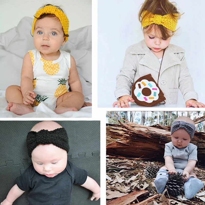 Повязка на голову для маленьких девочек 1 шт. модный вязаный ободок с бантом