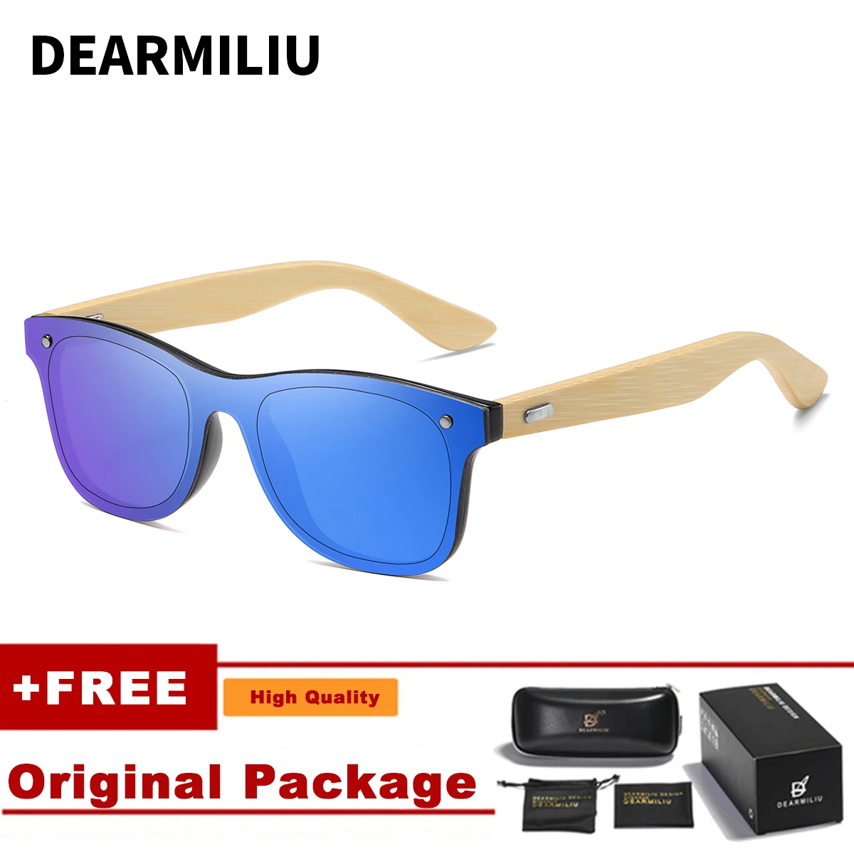 DEARMILIU, натуральные винтажные деревянные солнцезащитные очки, мужские, модные, солнцезащитные очки,, дерево, Oculos de sol masculino, UV400 - Цвет линз: Blue