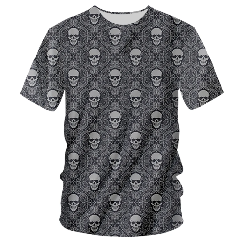 

2021 Summer New Skull Printed T Shirt For Men Casual Oversized Short Sleeve Clothes Streetwear Hip Hop 3D Printing Top Tees 4XL
