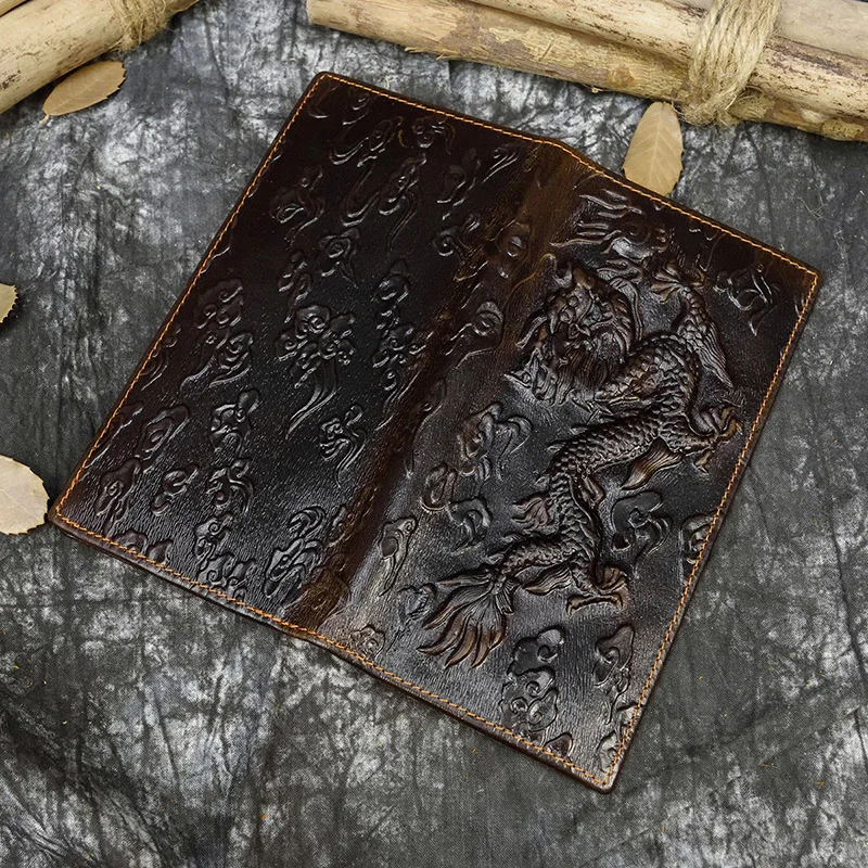 Мужской кошелек в виде дракона из натуральной кожи двойной длинный с карманом на