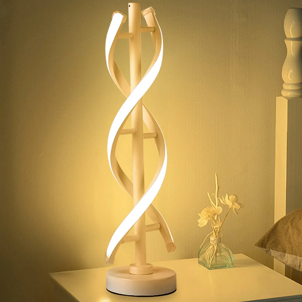 

12W LED Spiral Table Lamp Modern Minimalist Design Curved Strip Warm White Light Acrylic Lighting Living Room Bedroom Decoration