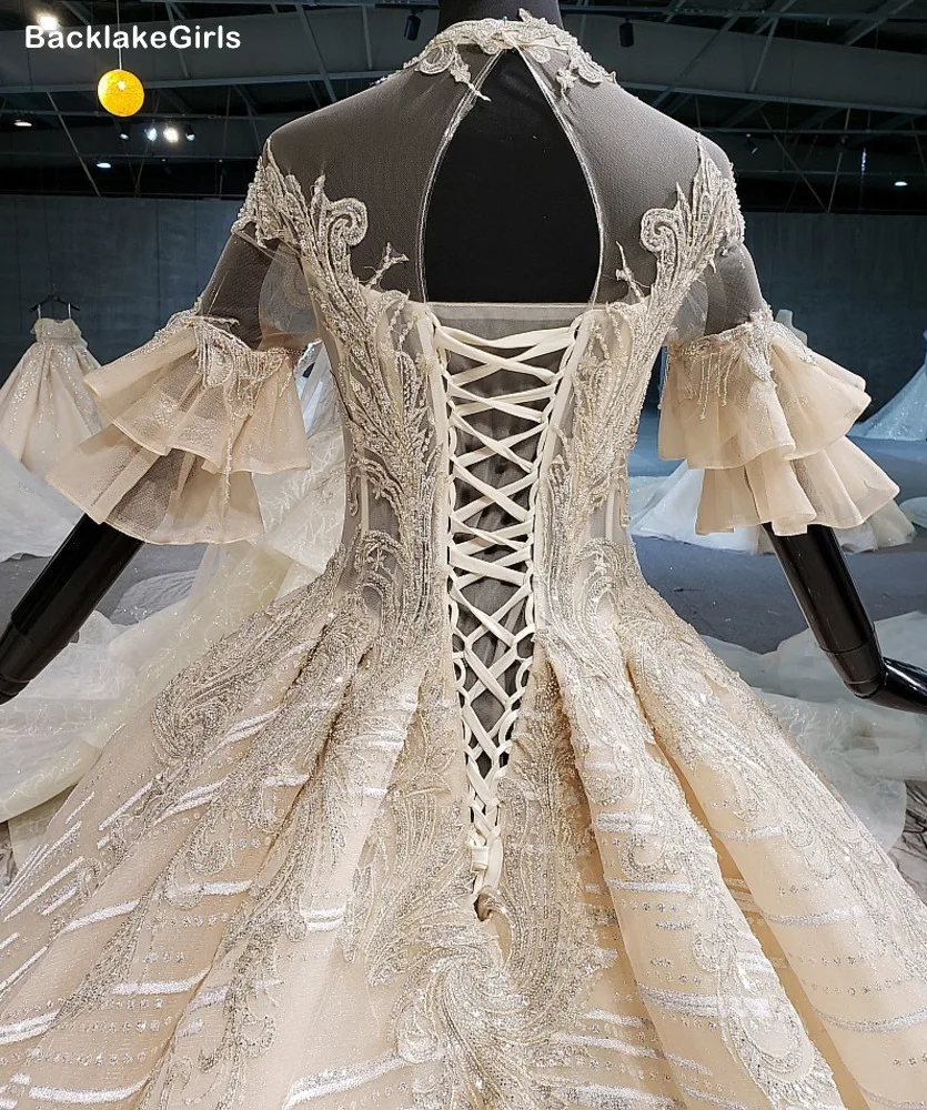 Китайское свадебное платье с высоким воротом в богемном стиле длинное кружевное