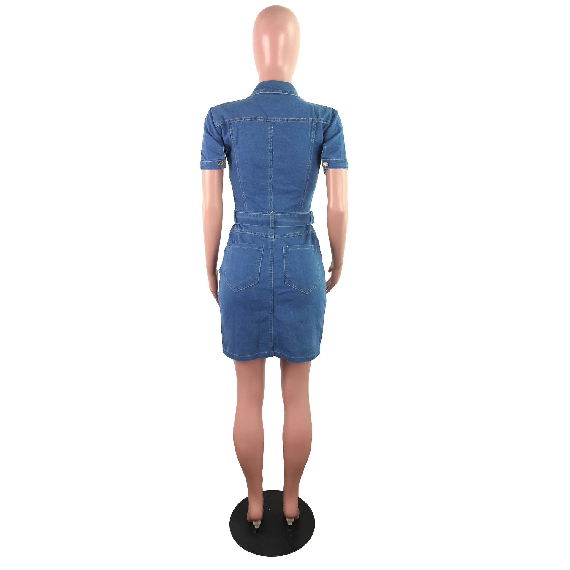 

Mandylandy Turn-down Collar Dress Women's Sexy Short Sleeve Single-Breasted Slim Dress Summer Solid Pocket Patchwork Slit Dress