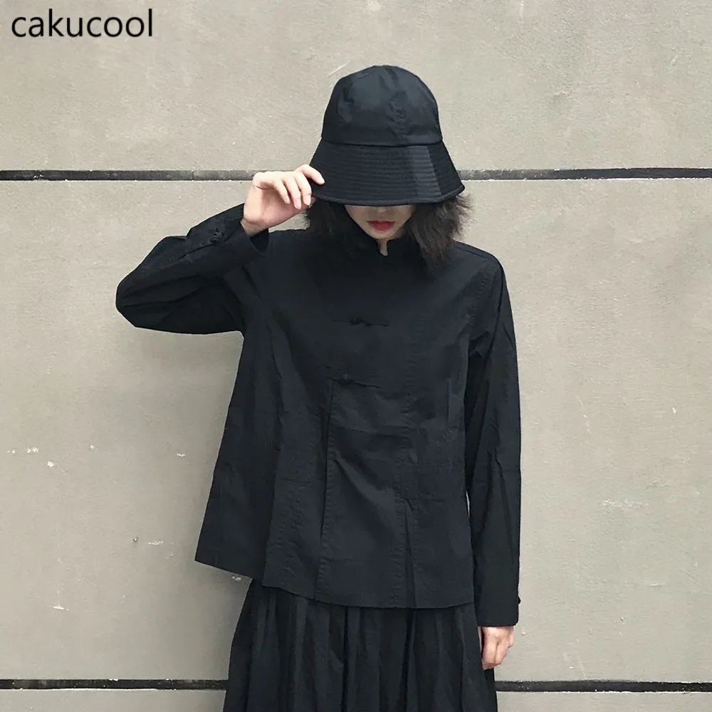 Новинка Осень зима 2019 темная Ретро рубашка Cakucool китайская с длинными рукавами и