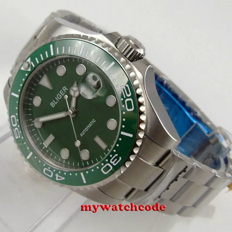 Часы мужские механические с зеленым циферблатом 43 мм | Наручные часы