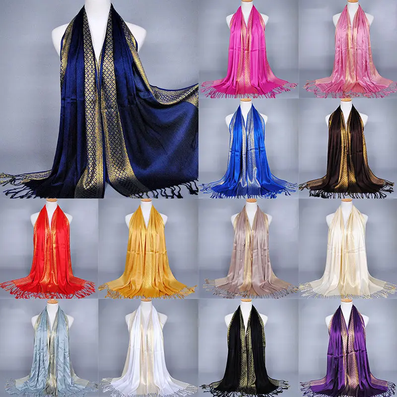 Новый бархатный шарф женский длинный Блестящий хиджаб с бахромой и кисточками
