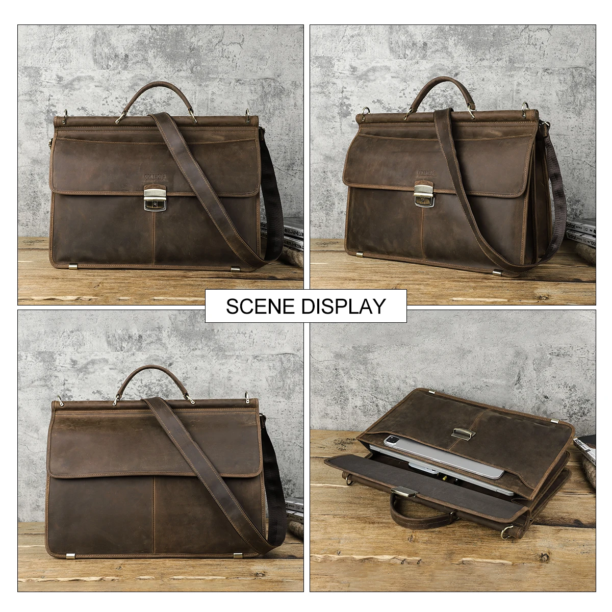 Retro Laptop Briefcase Bag Men Genuine Leather Handbags Casual  Business Tote Bags  Male Shoulder Crossbody bag for documents