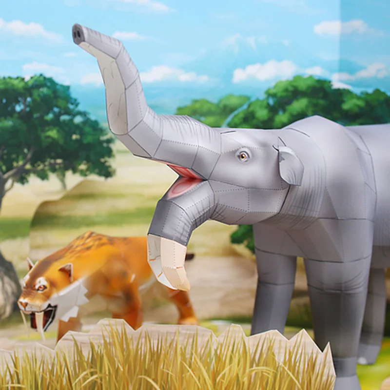 Deinotherium слон и рисунком в виде птичек-оригами арт складной мини 3D Бумага модель