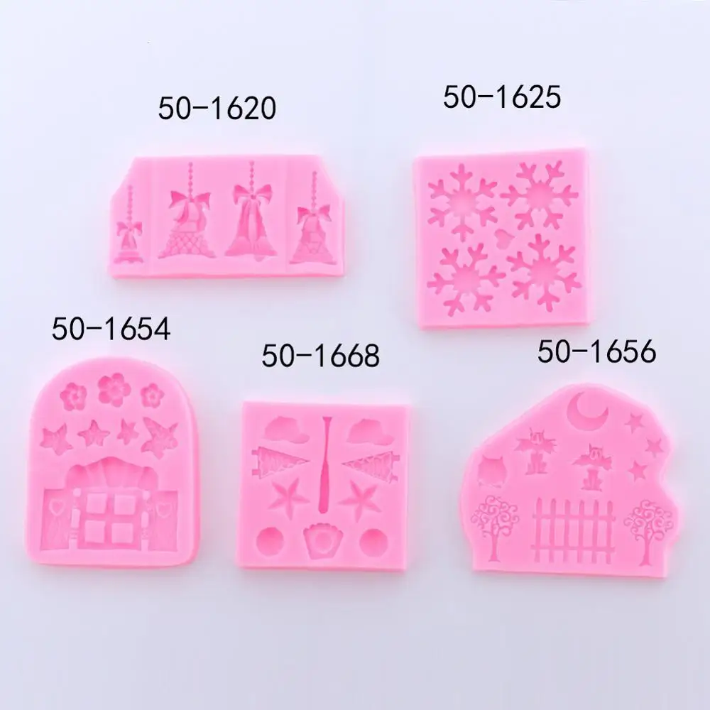 Рождественские снежинки колокольчики Звезды Луна силиконовая форма для