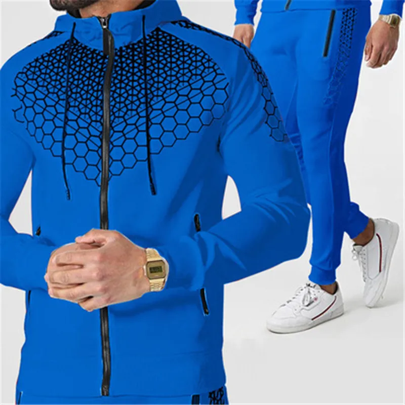 

Conjuntos casuais dos homens 2021 inverno nova marca splice jogger agasalho com zíper hoodies + calças 2 pcs conjuntos de roupas