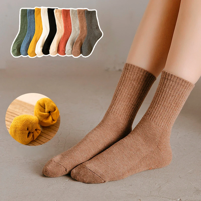 

Женские махровые носки для девочек, толстые органические хлопковые однотонные зимние антибактериальные, дышащие, теплые вязаные теплые ко...