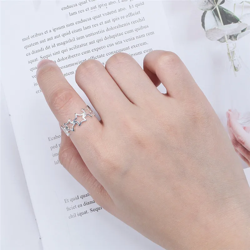 Женское кольцо на палец модное серебряное из серебра 925 пробы с полой звездочкой