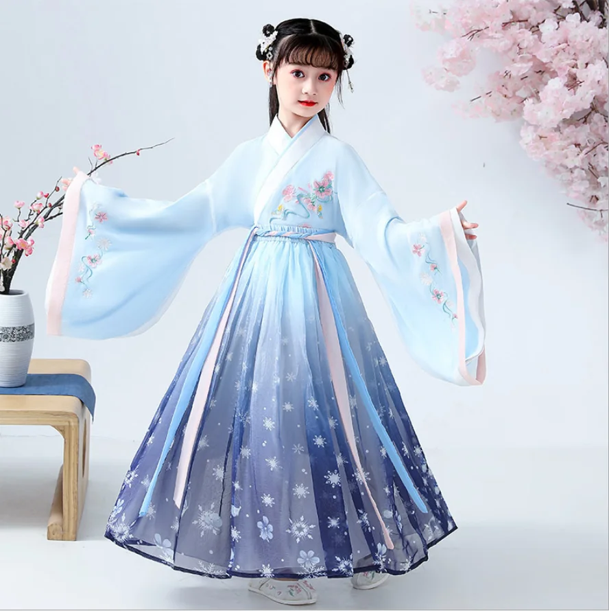 

Children's Hanfu Girls' Spring and Autumn Costume Super Fairy Chinese Style Ming-Made Perform Skirt Set