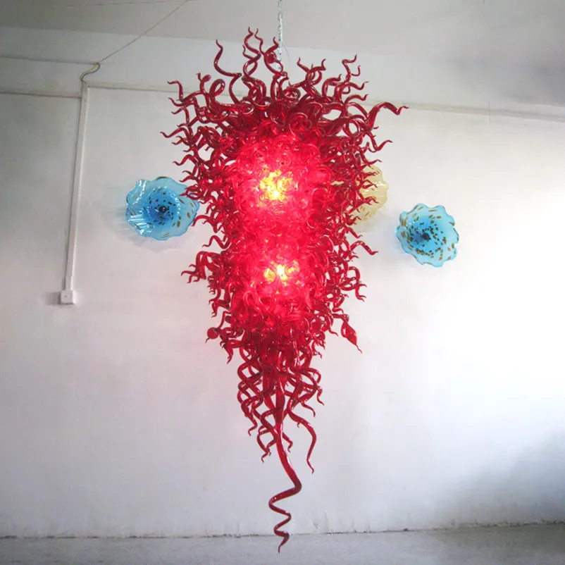 

Artistic Home Pendant Lamps AC 110-240V 100% Mouth Blown Borosilicate Glass Chandelier Light Red Color LED
