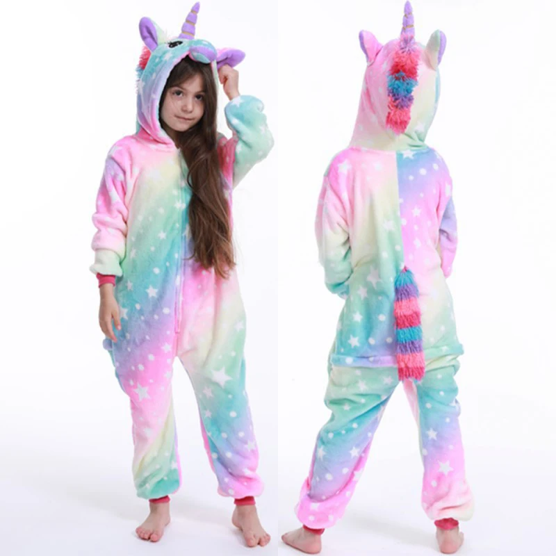 кигуруми unicorn пижама детская для детей kigurumi Зимняя одежда сна мальчиков и девочек