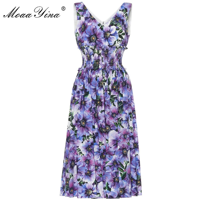 Женское дизайнерское платье MoaaYina летнее с v образным вырезом хлопковые платья
