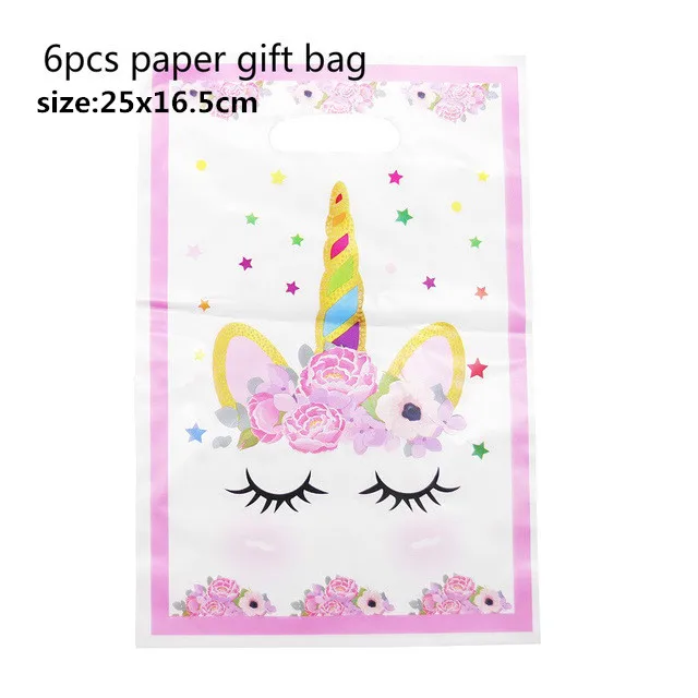 Gift bag Вечерние одноразовые украшения в виде единорога, набор столовых приборов, ободок для волос в виде русалки, обертка для торта, для детского дня рождения, свадьбы - Цвет: Gift bag