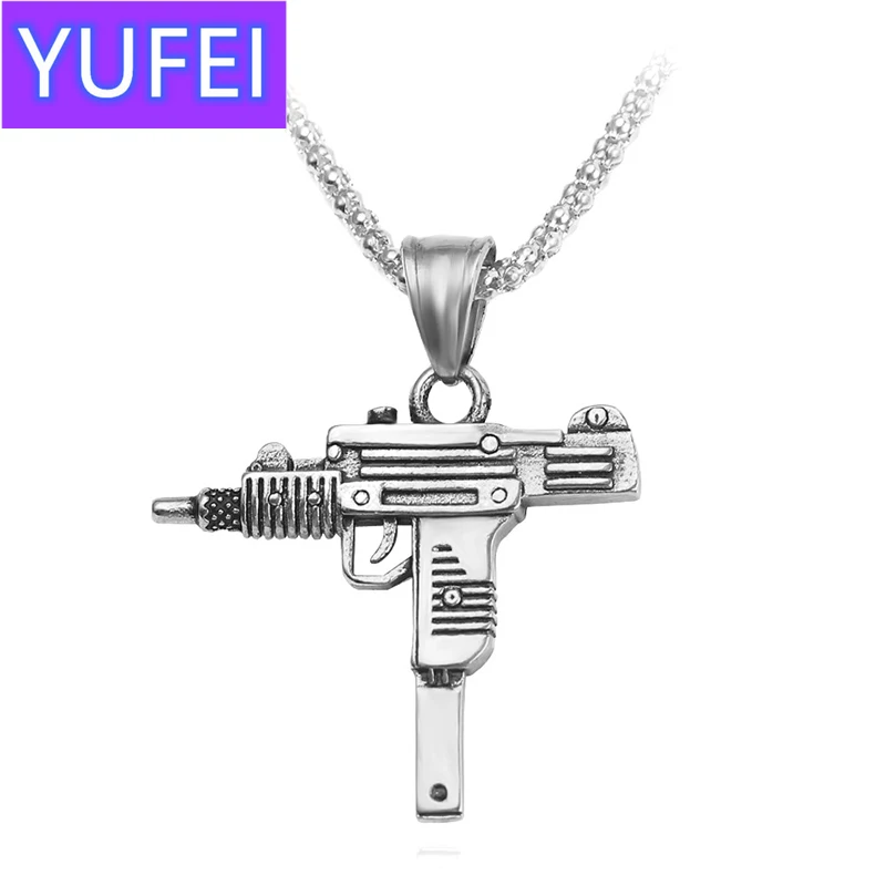 

Personality Uzi Gun Shaped Pendant Necklace For Women Men Night Club Bar Party Accessory Gothic Male Punk Hip hop Chain Jewelry