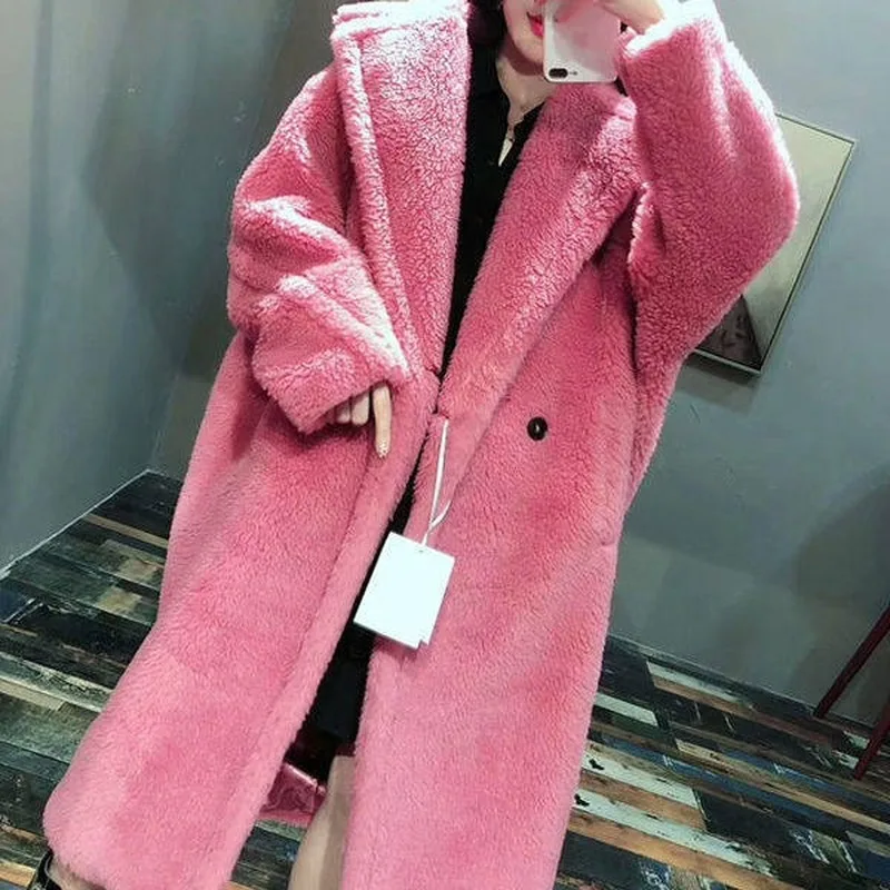 

Ladies Winter Faux Fur Warm Long Coat Long Sleeve Women Thick Teddy Bear Jacket Casual Loose Oversized Jacket