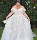 Женское свадебное платье с открытыми плечами, ТРАПЕЦИЕВИДНОЕ кружевное платье с аппликацией, свадебные платья со шлейфом, роскошный блестящий наряд большого размера, 2021