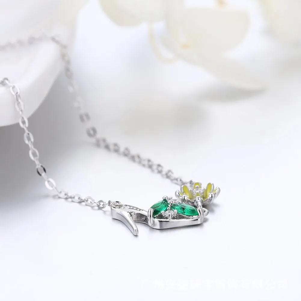

Fashion Korean Necklace S925 Siver Charm Chokers Necklace Highheel & Flower with ZIrconia for Women Grilfriend Gift SAP2217