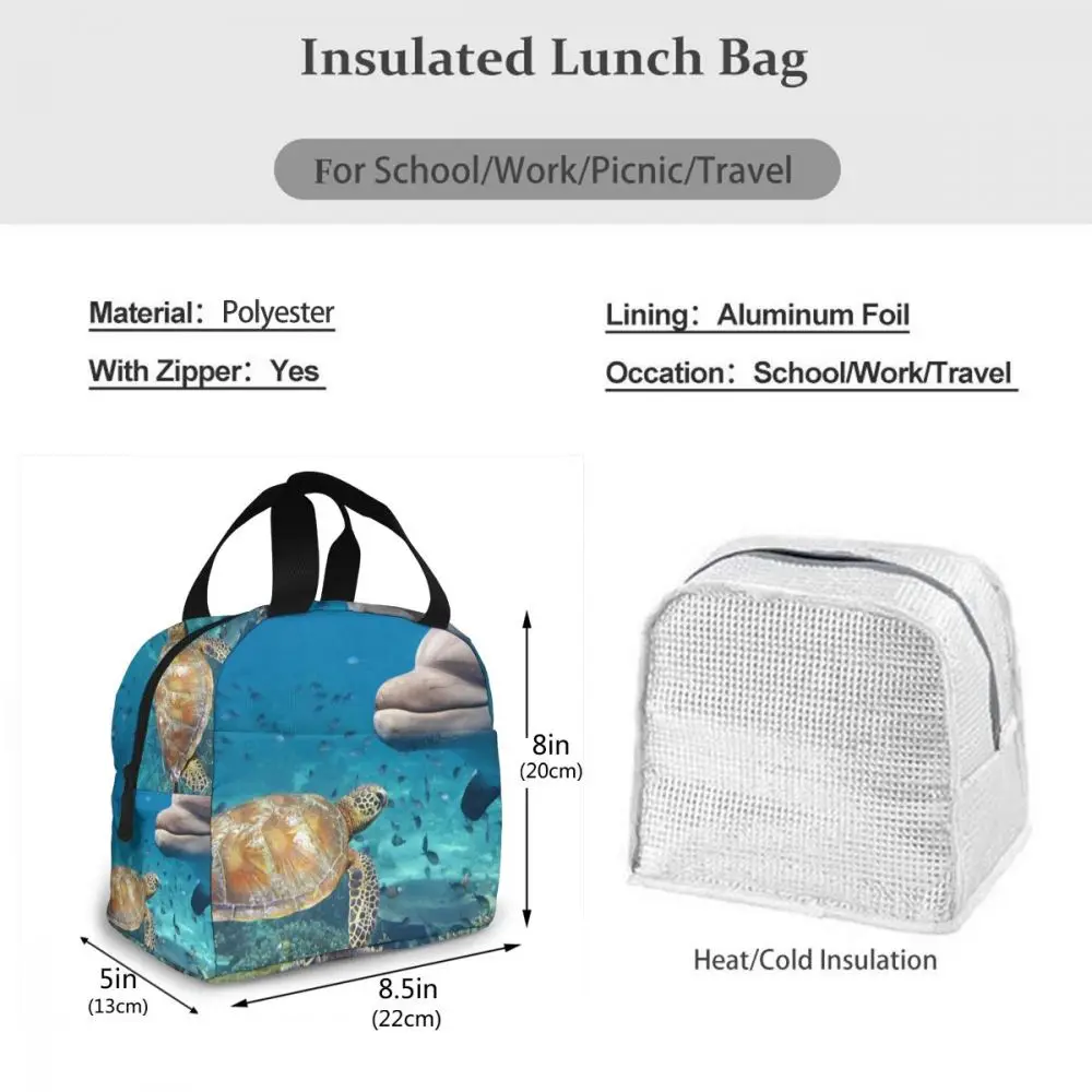 

Dolphin And Turtle Underwater With Reef Cooler Bag Portable Zipper Thermal Lunch Bag Convenient Lunch Box Tote Food Bag