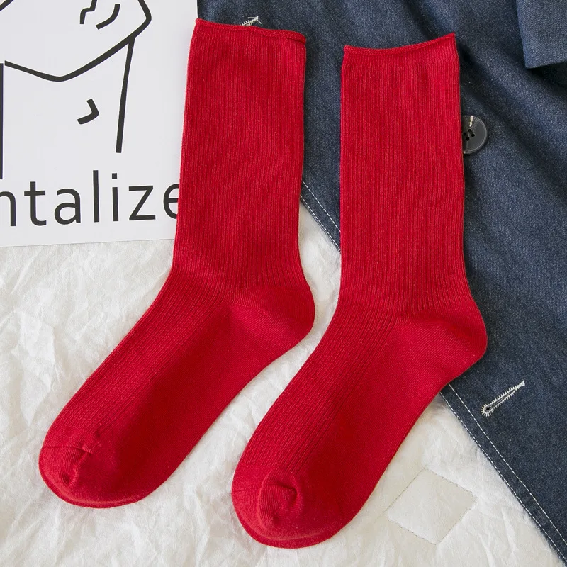 Women Socks 2022 New Fashion Solid Color Crew  Socks For Women Cotton Breathable Neon Color Long Terry Socks  Korean Socks Girl