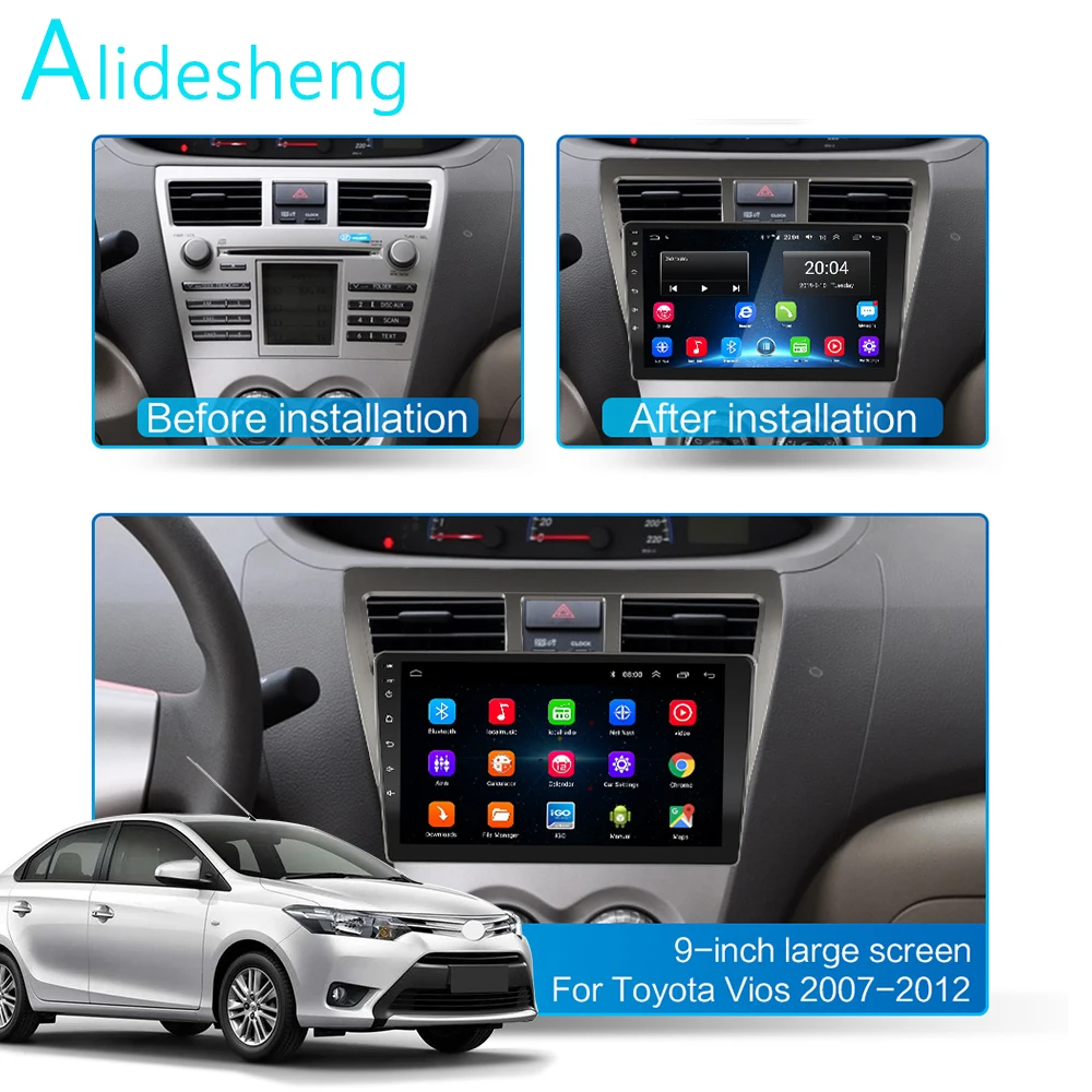 Автомагнитола для toyota Vios yaris 2008 2009 2010 2013 2G + 32GROM DSP 2 din Android 8 1 4G NET мультимедийный