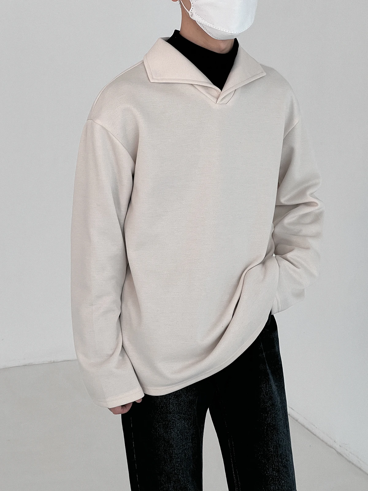 Spring and autumn thick polo shirt boys loose wild casual long-sleeved T-shirt trend lapel bottoming shirt