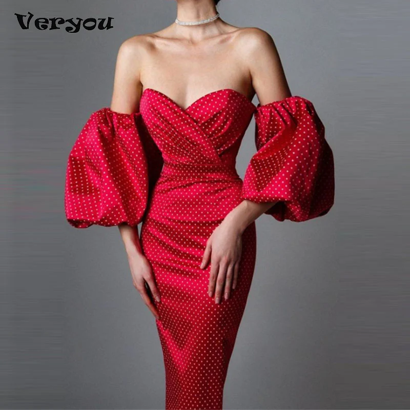 Женское платье в горошек с открытыми плечами и рукавом до локтя | Женская одежда