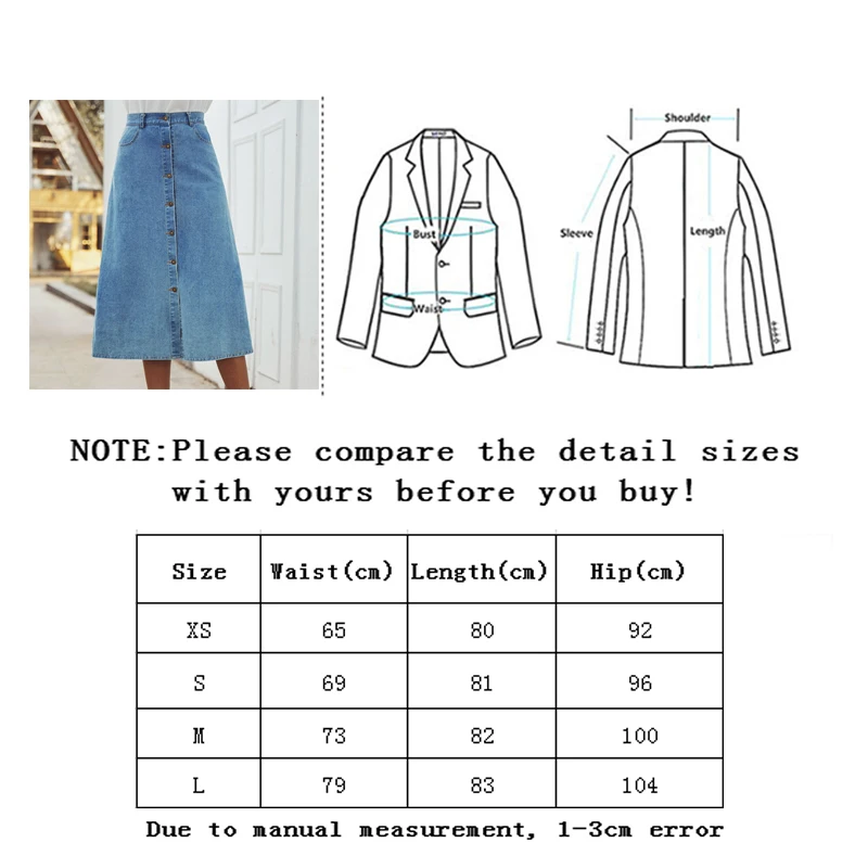 

SLLSKY Spring Denim Skirt Women Summer New High Waist Single Breasted Jean Skirt Solid Fashion Harajuku Denim A-Line Skirts