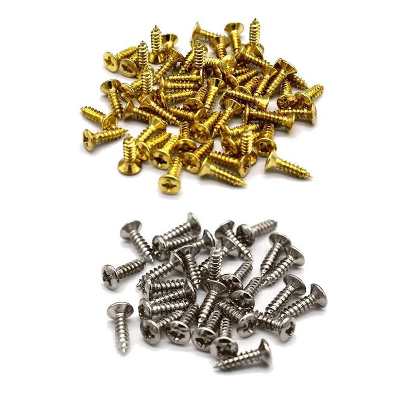 

200 шт. винты для накладок на гитару и бас для Strat & Tele, золотистые и Серебристые