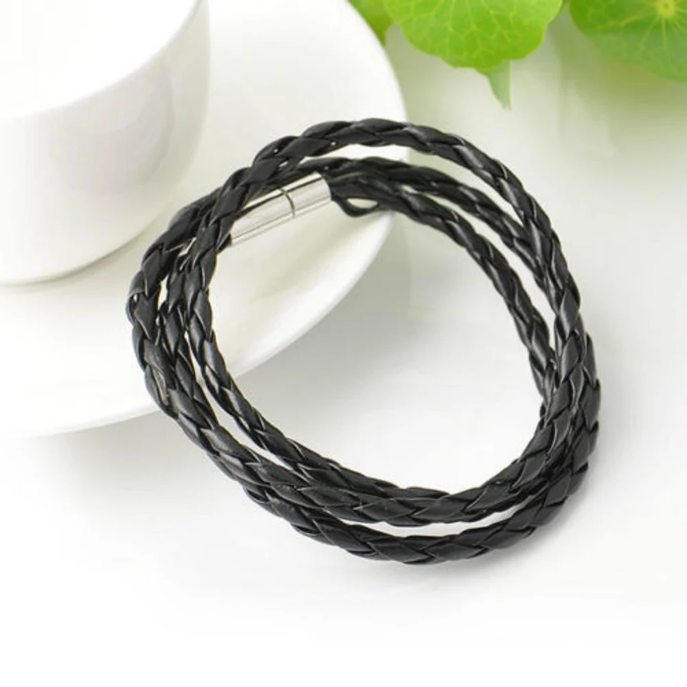 

Fashion Unisex Black Leather Bracelet Wristband Interlaced Cuff Bangle Wrap Around Rope Bracelet Mens Wristband Bracelet Gift