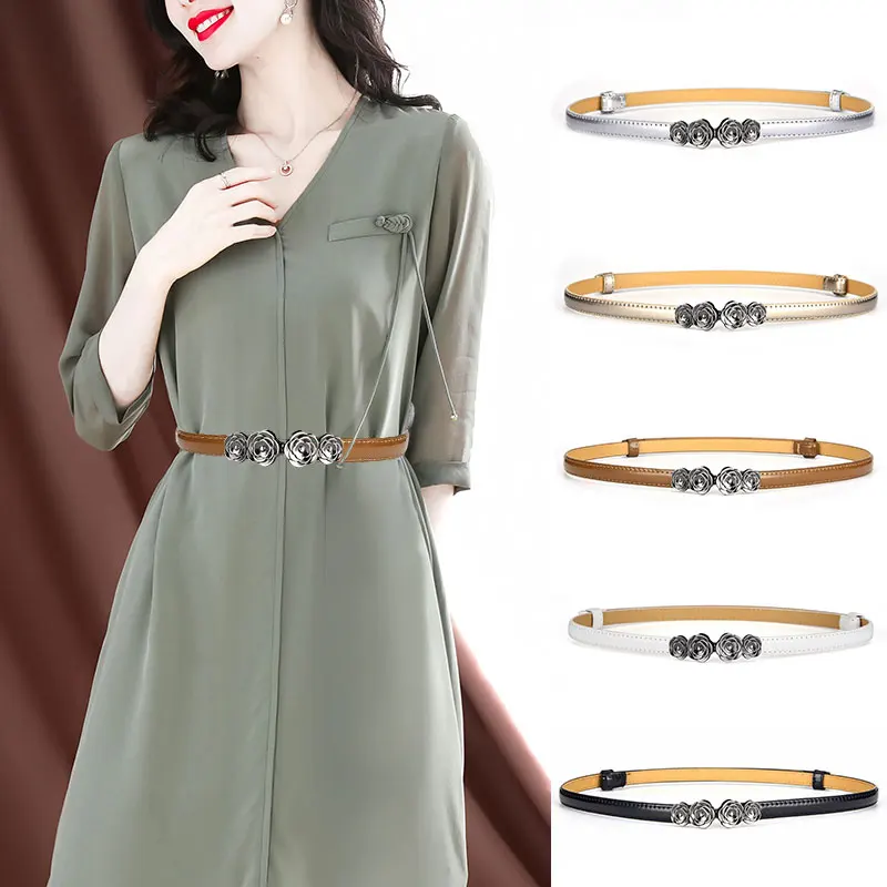 

Women Wide Elastic Belt Rose Flower Buckle Waist Belt Vintage Nylon Belts For Ladies Cummerbunds Clothes Accessories