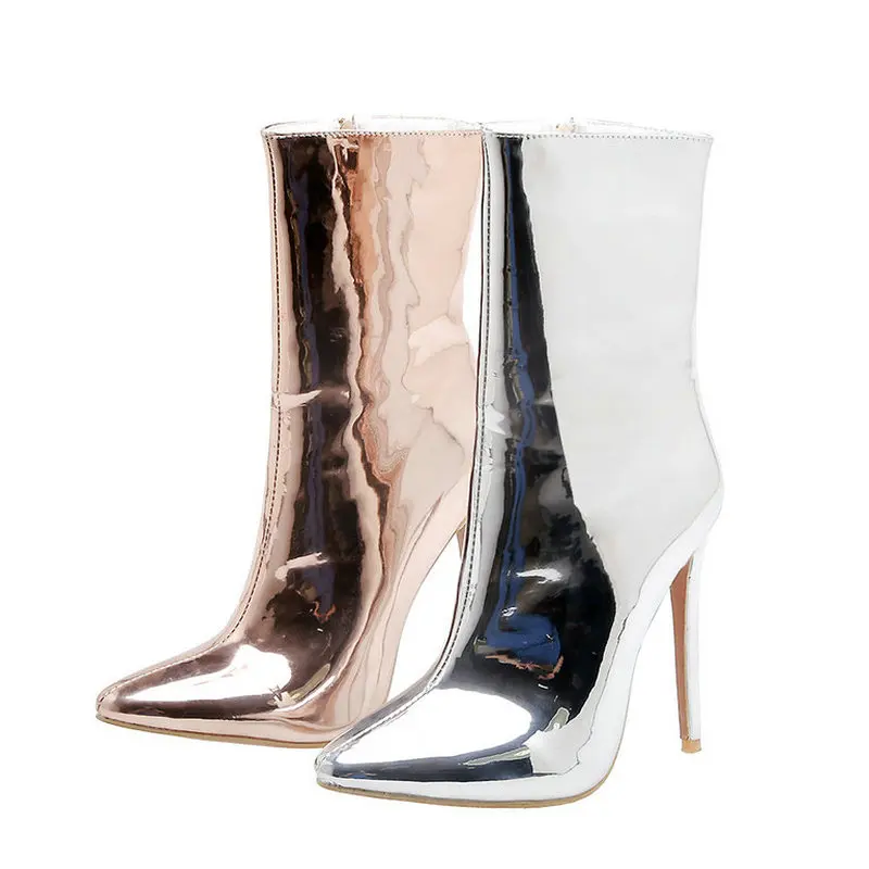 Ботильоны женские на молнии с острым носком пикантные полусапожки очень высоком